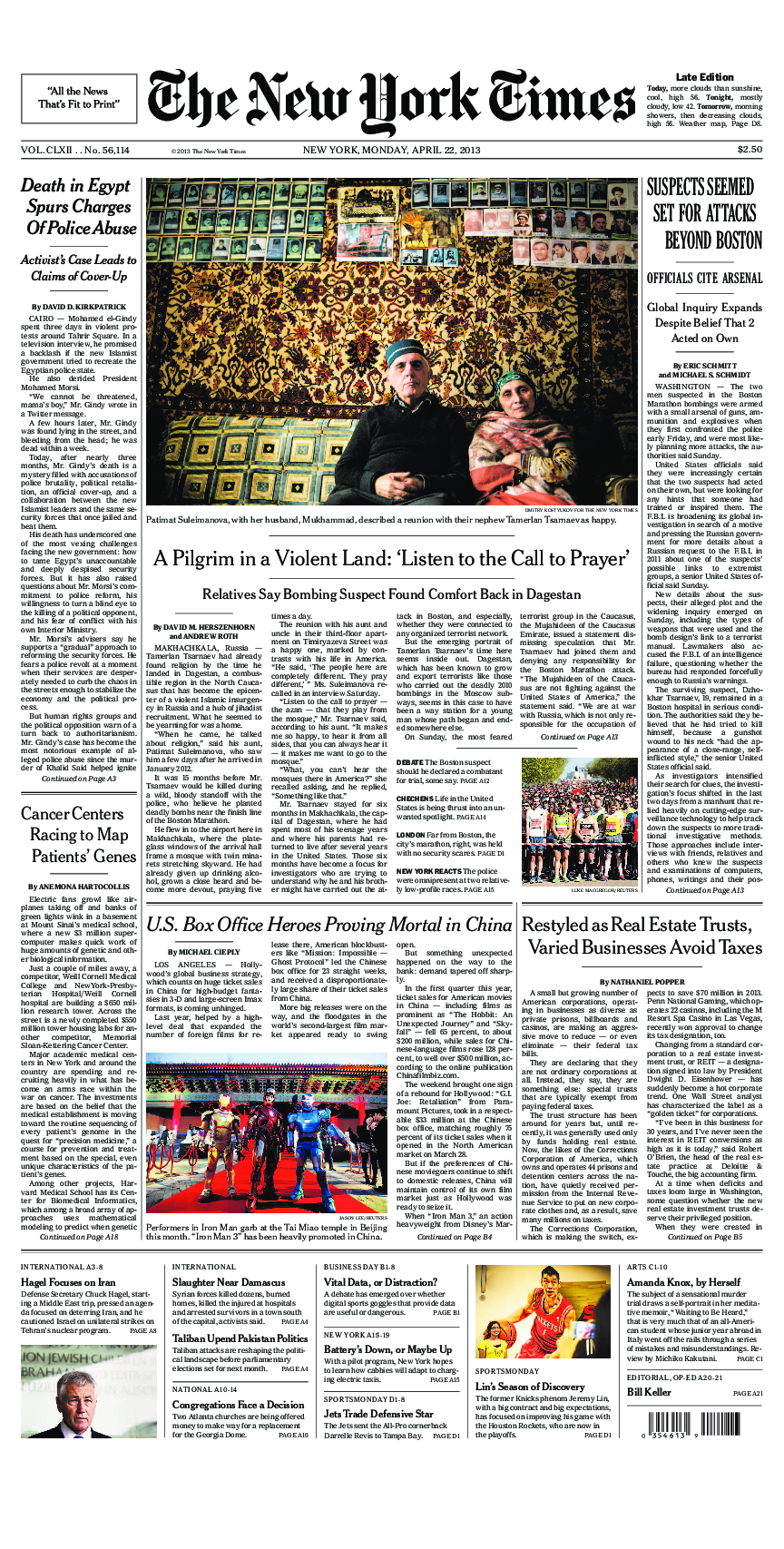 Prima-pagina-New-York-Times-del-2013-04-22