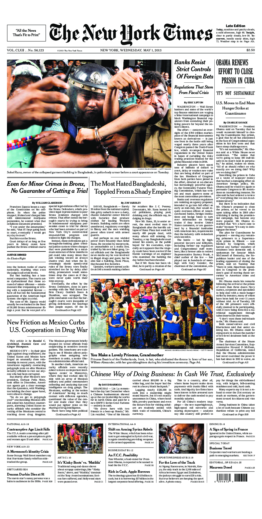 Prima-pagina-New-York-Times-del-2013-05-01