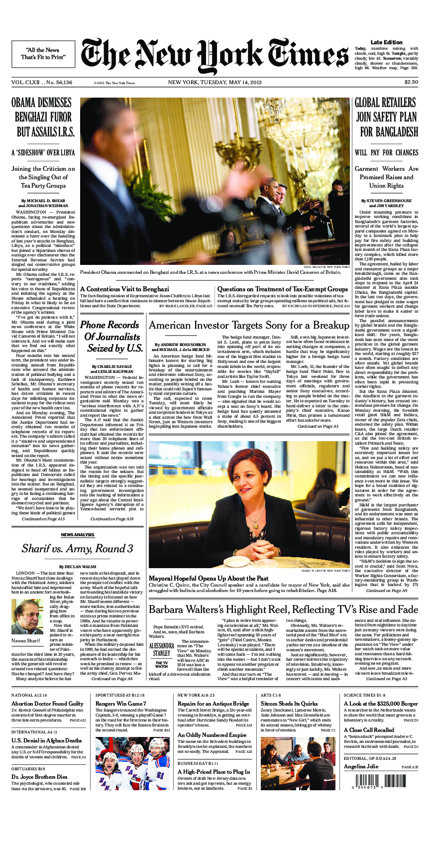 Prima-pagina-New-York-Times-del-2013-05-14