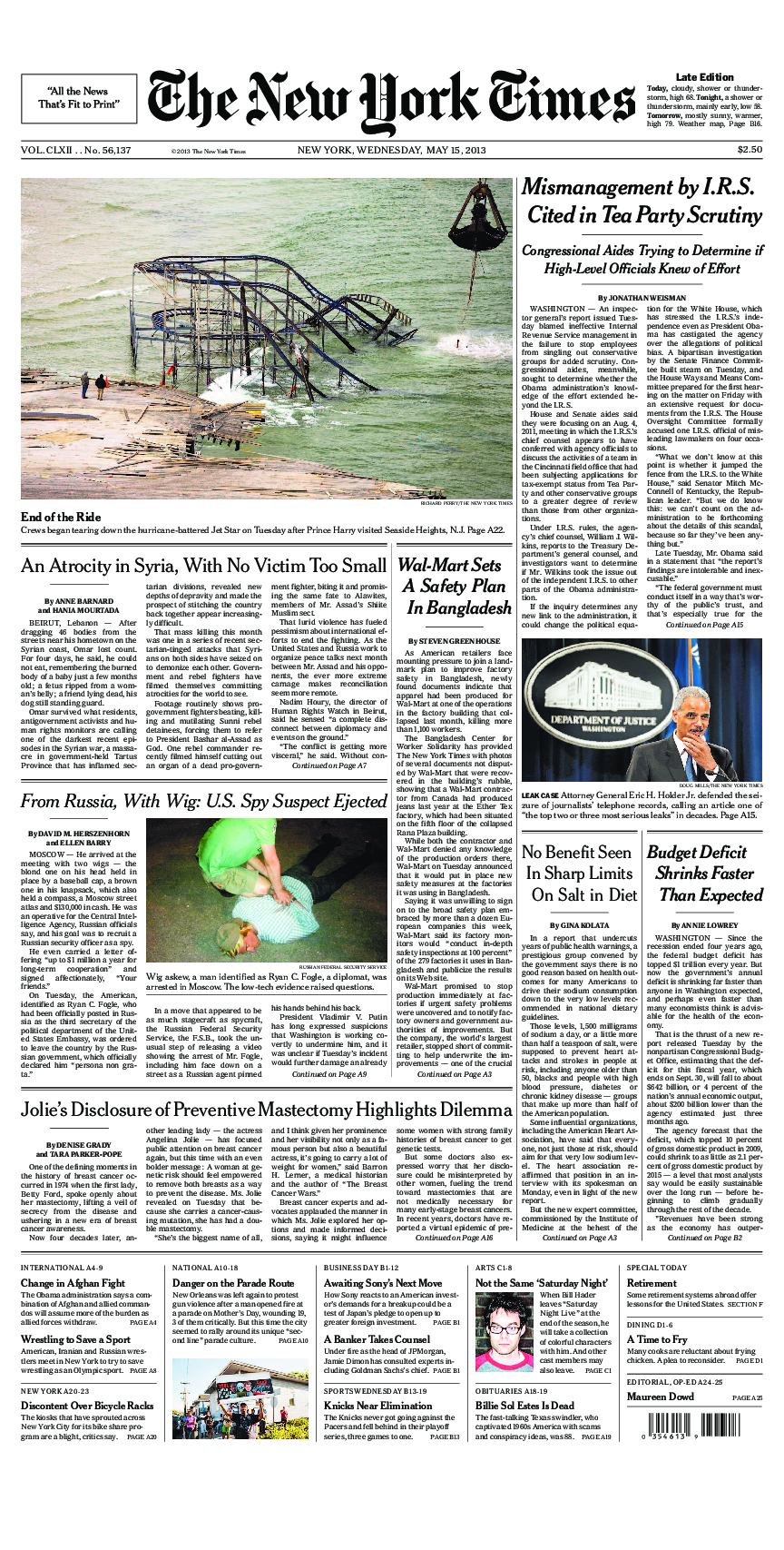 Prima-pagina-New-York-Times-del-2013-05-15