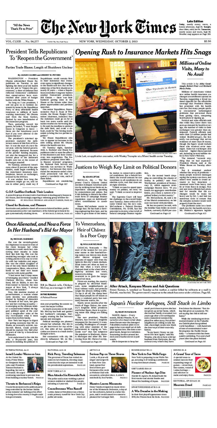 Prima-pagina-New-York-Times-del-2013-10-02