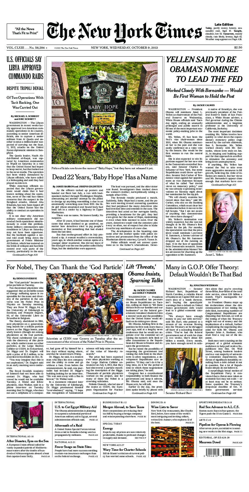 Prima-pagina-New-York-Times-del-2013-10-09