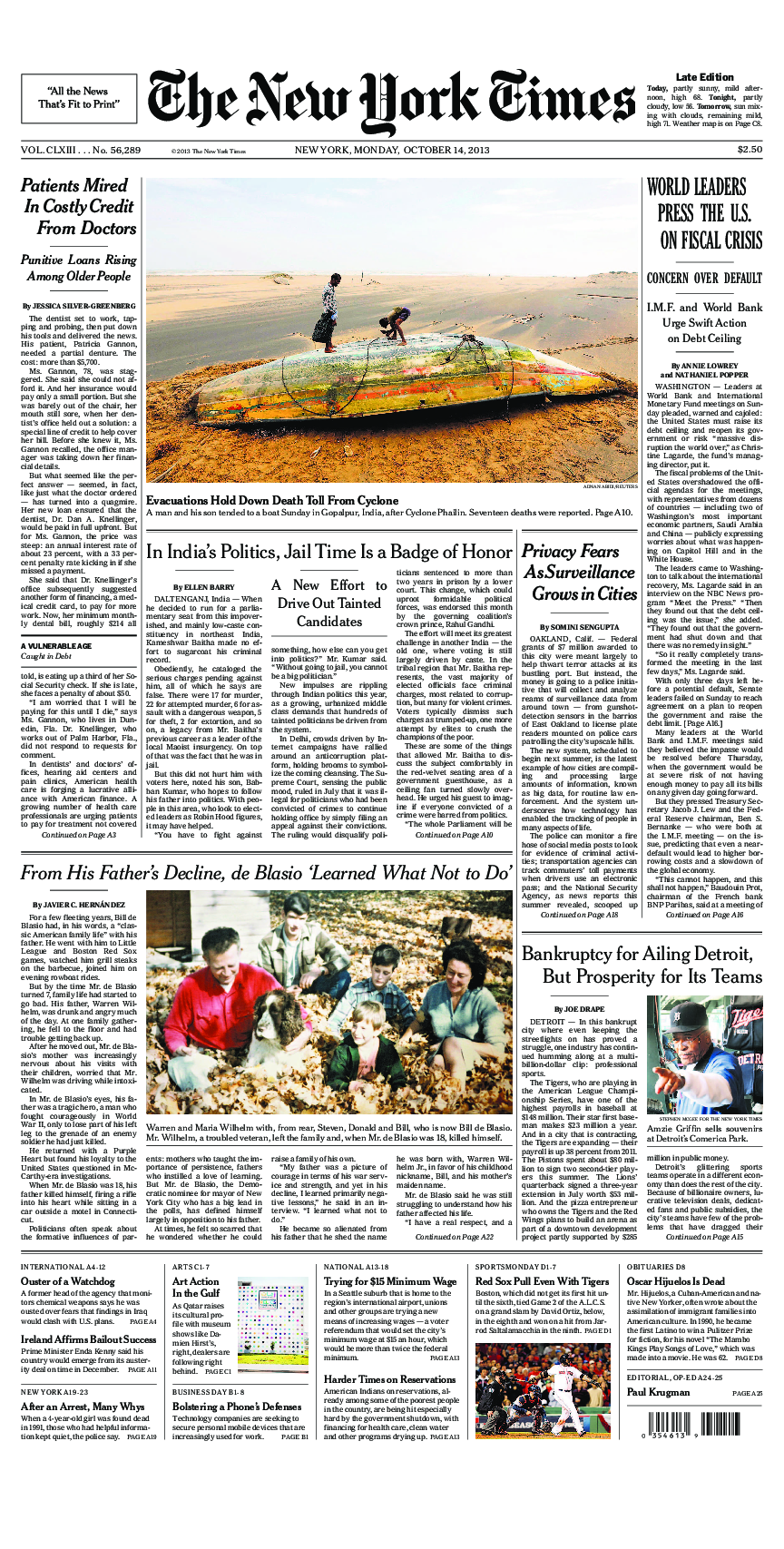 Prima-pagina-New-York-Times-del-2013-10-14