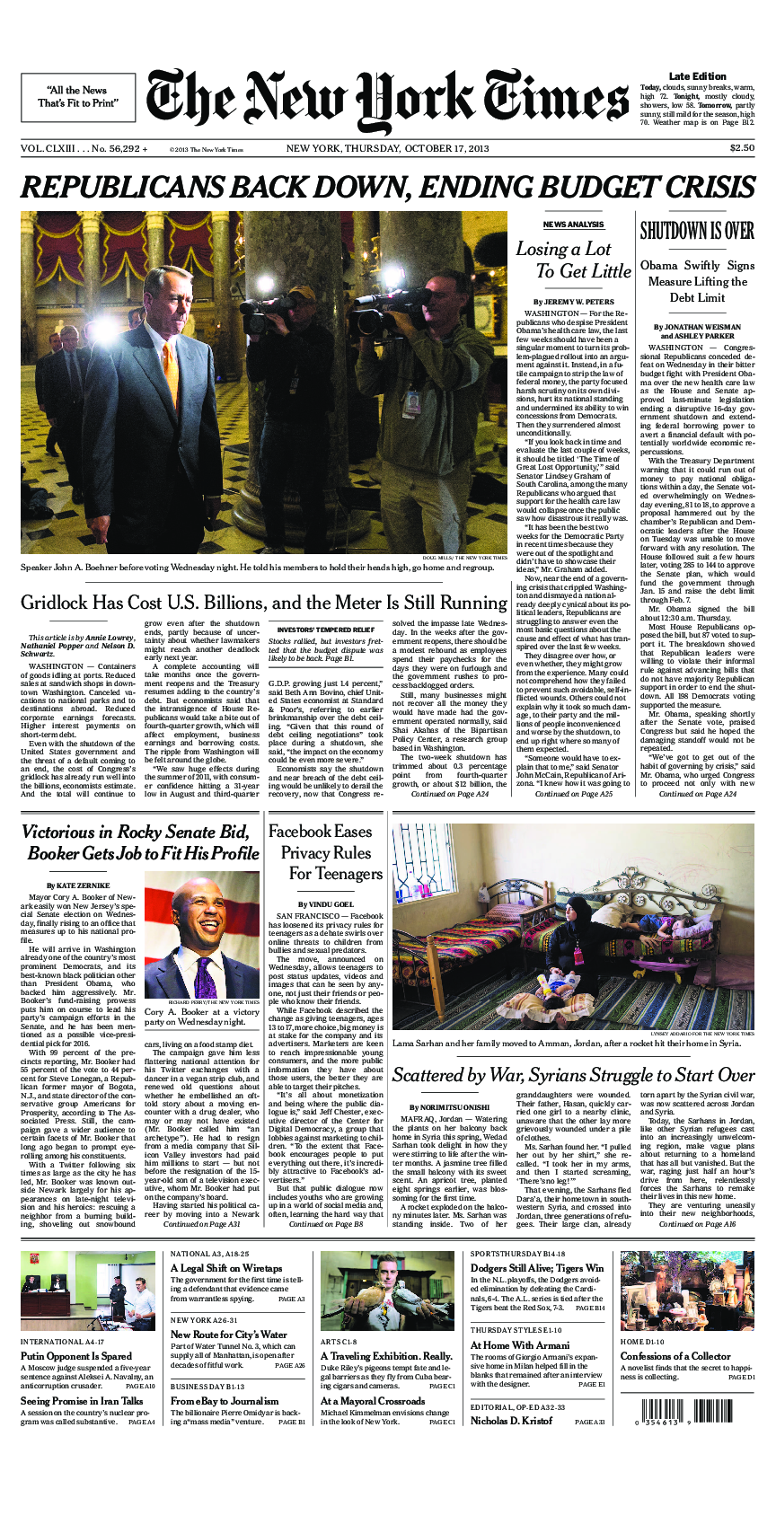 Prima-pagina-New-York-Times-del-2013-10-17