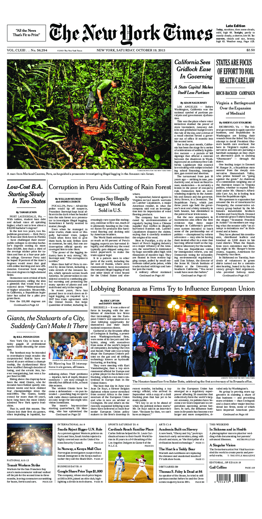 Prima-pagina-New-York-Times-del-2013-10-19