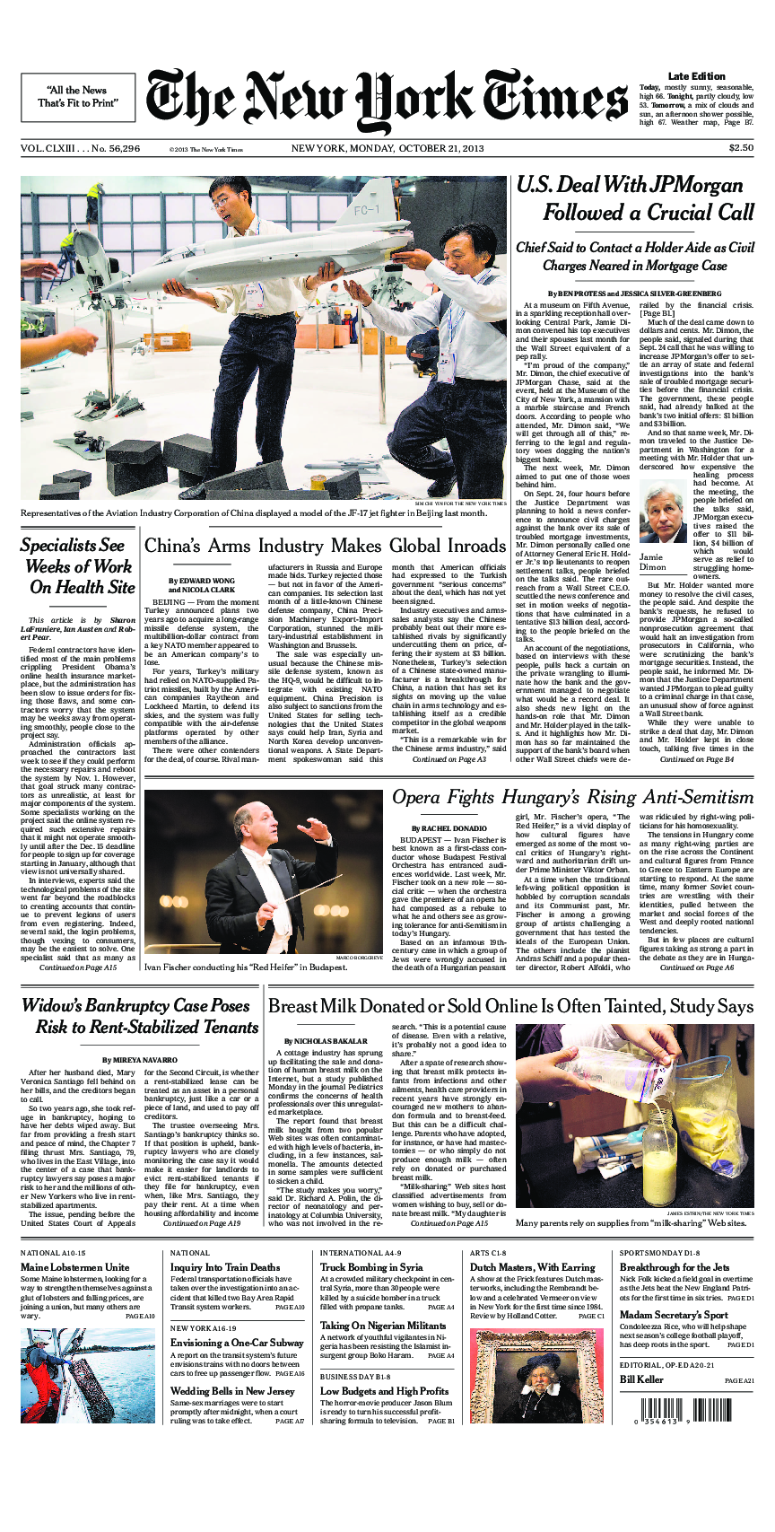 Prima-pagina-New-York-Times-del-2013-10-21