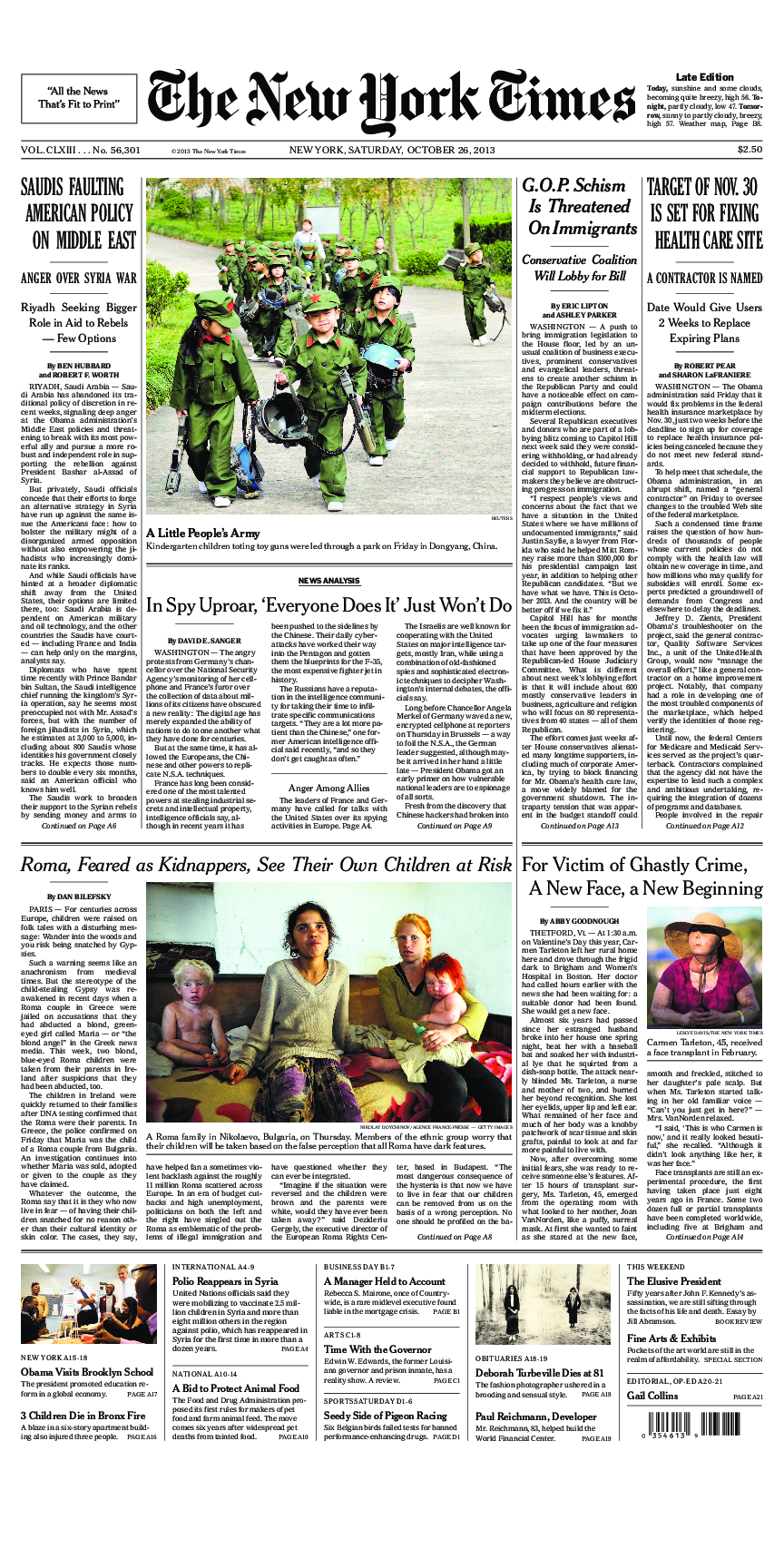 Prima-pagina-New-York-Times-del-2013-10-26