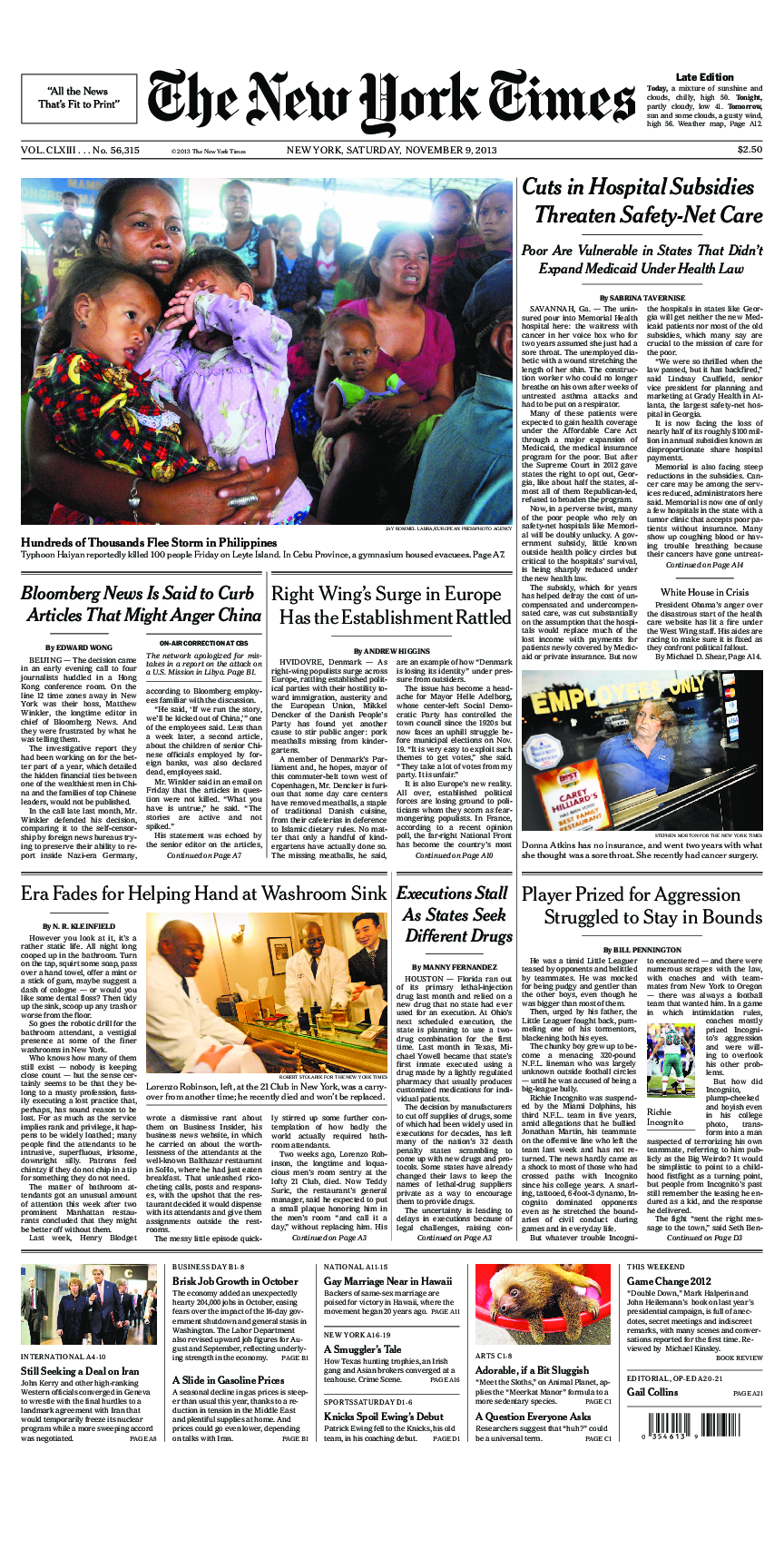 Prima-pagina-New-York-Times-del-2013-11-09