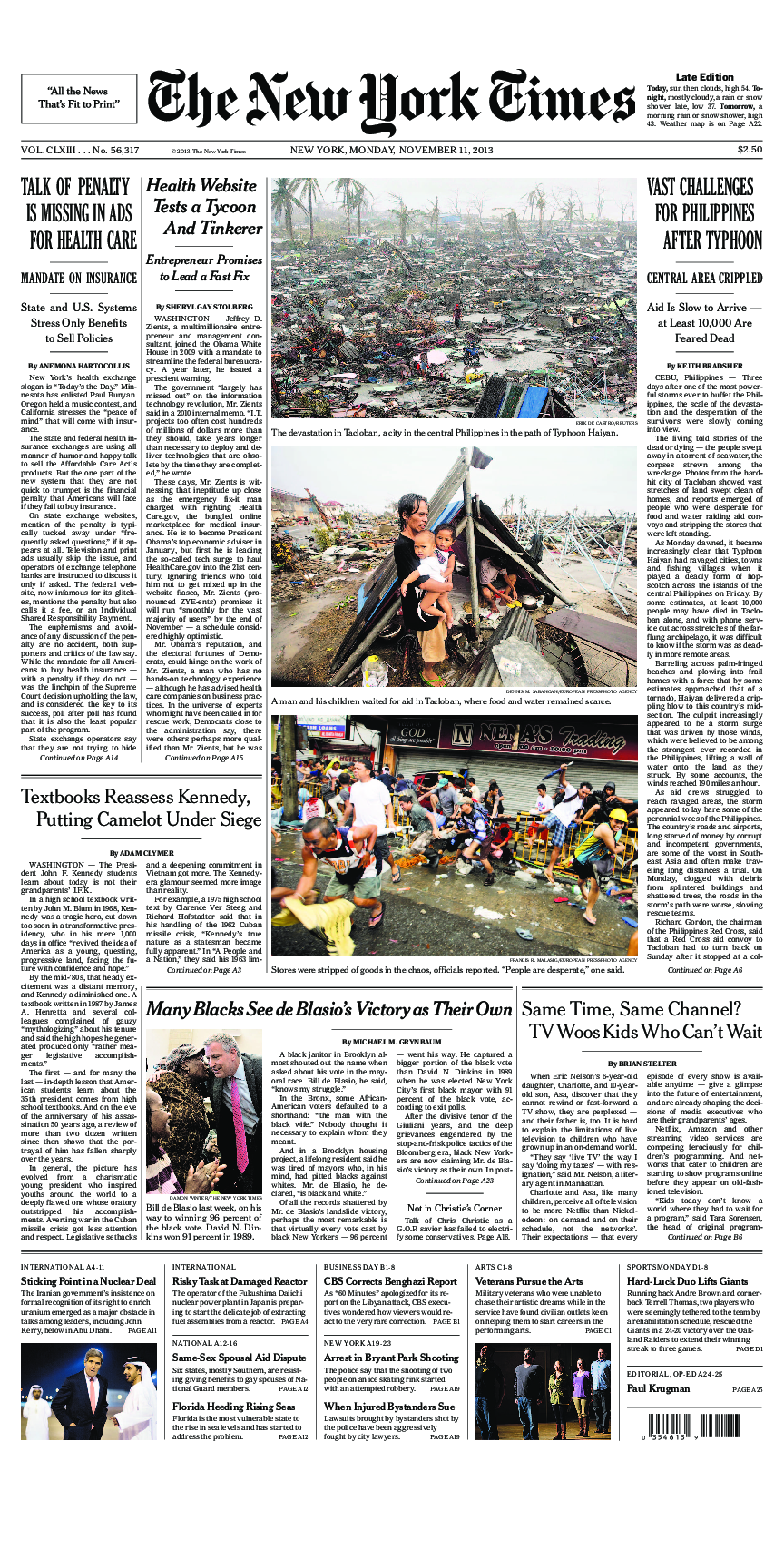 Prima-pagina-New-York-Times-del-2013-11-11