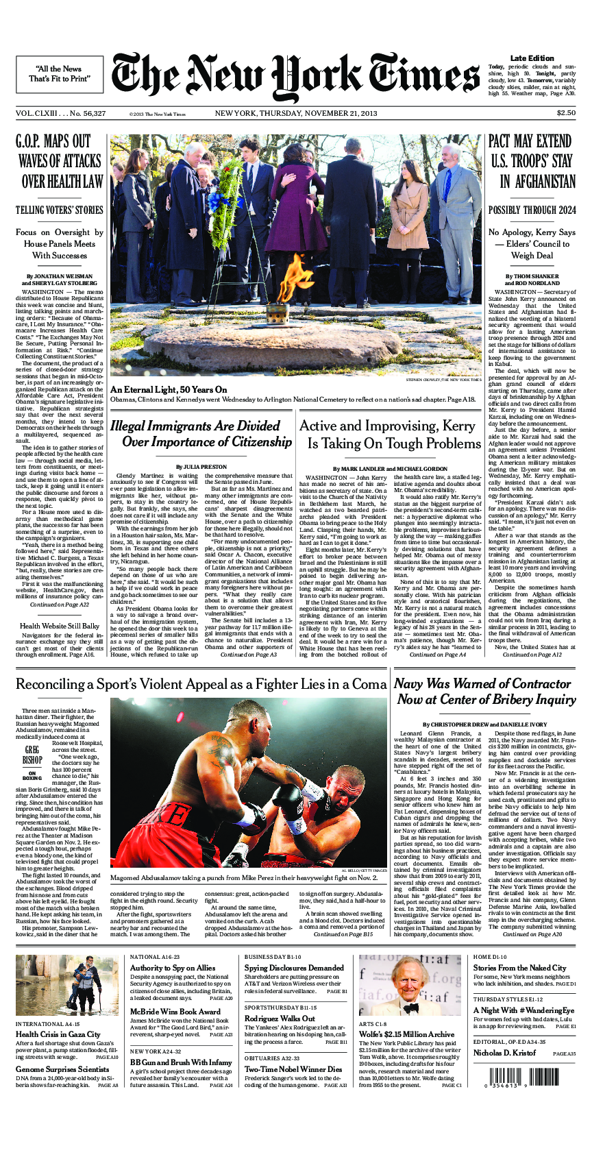 Prima-pagina-New-York-Times-del-2013-11-21