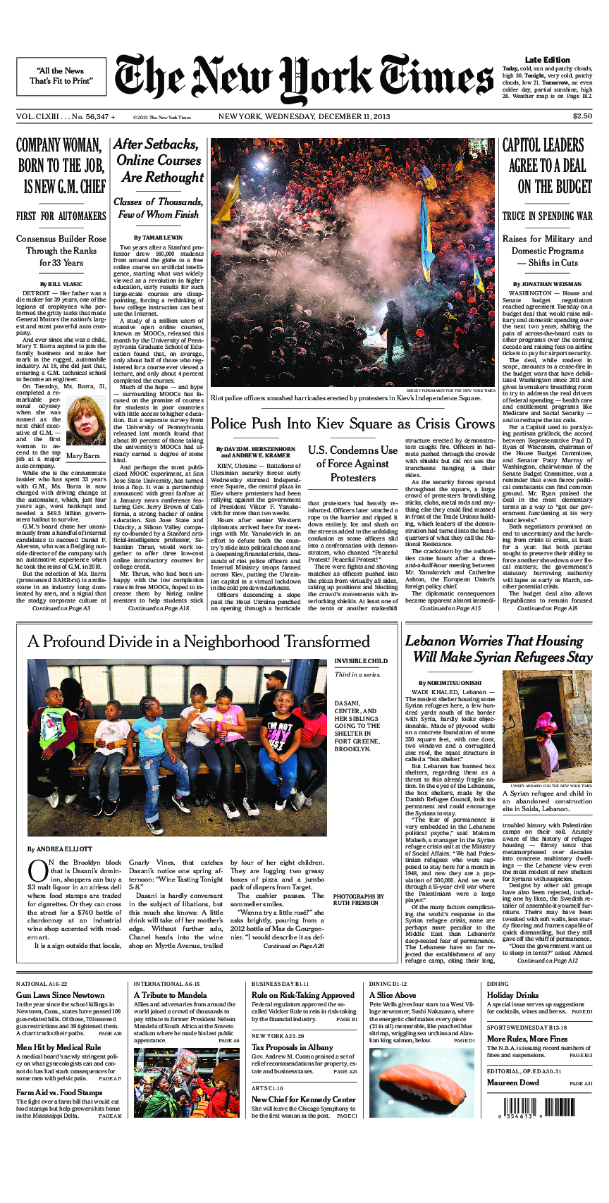 Prima-pagina-New-York-Times-del-2013-12-11