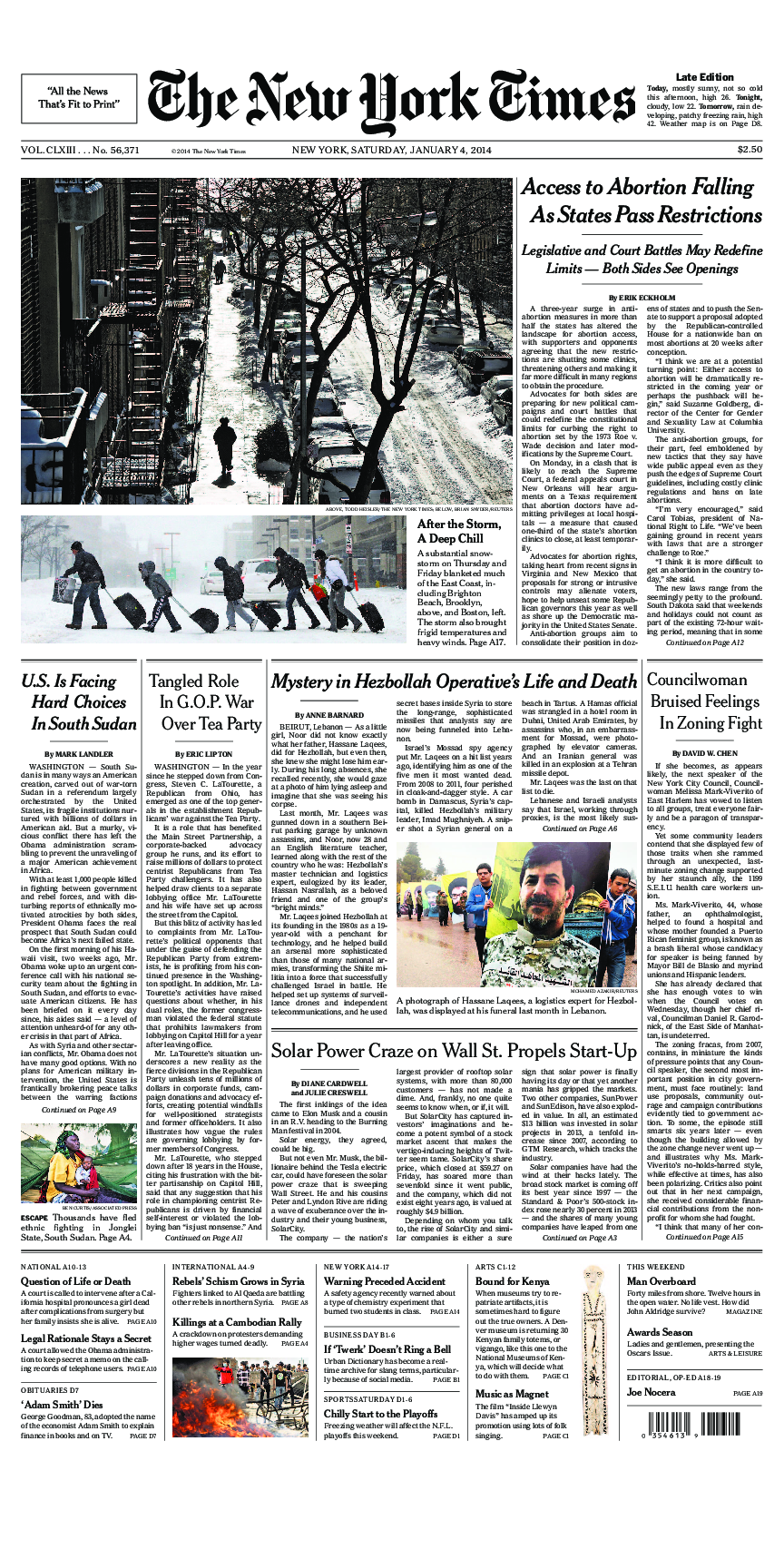 Prima-pagina-New-York-Times-del-2014-01-04