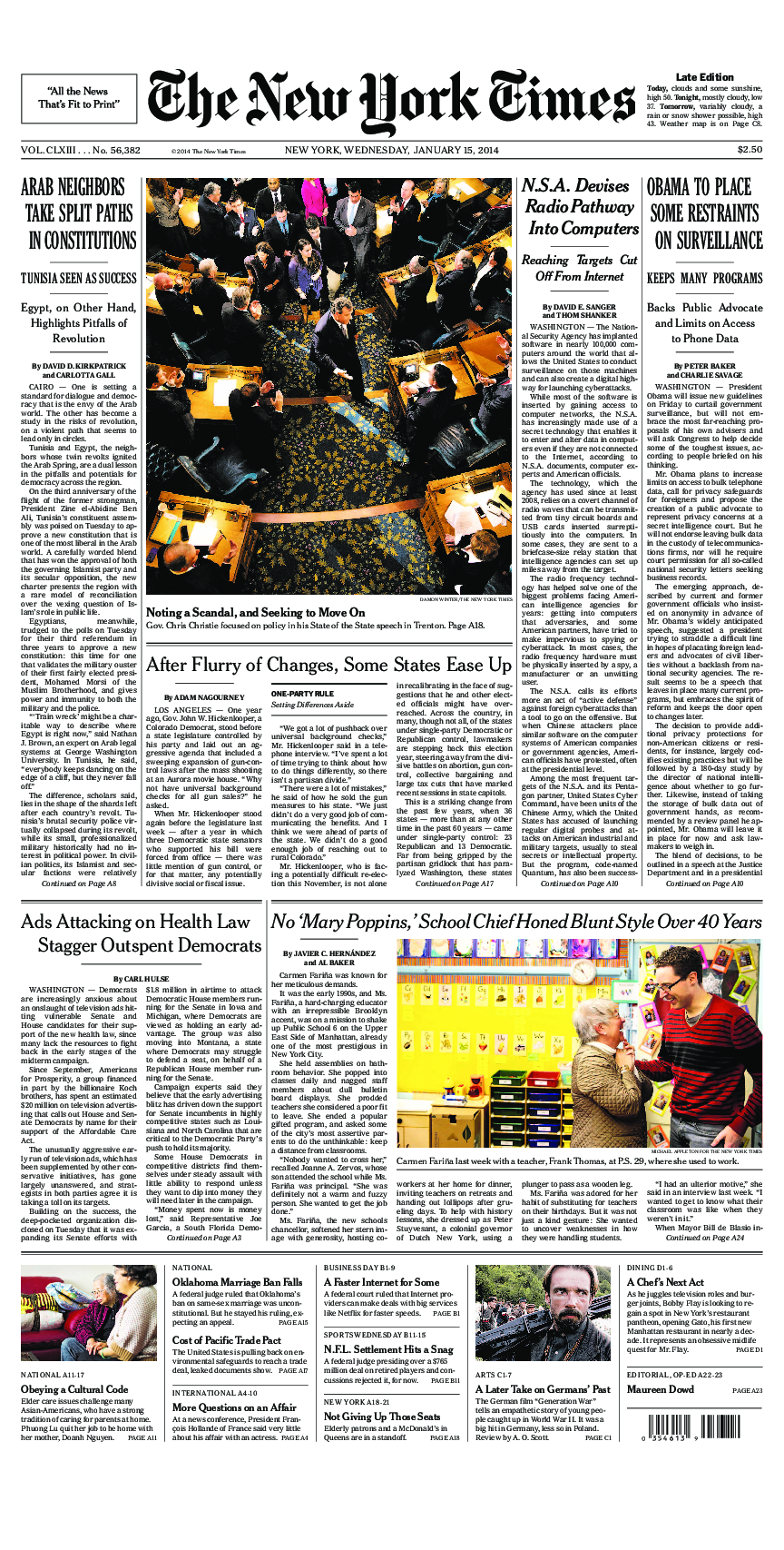 Prima-pagina-New-York-Times-del-2014-01-15