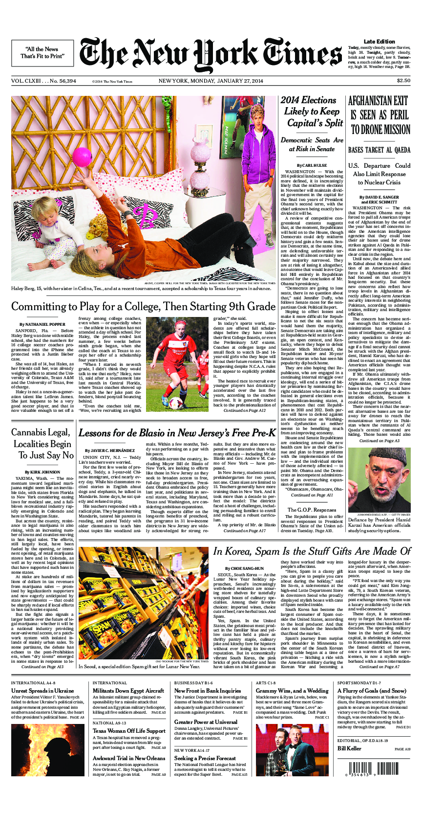 Prima-pagina-New-York-Times-del-2014-01-27