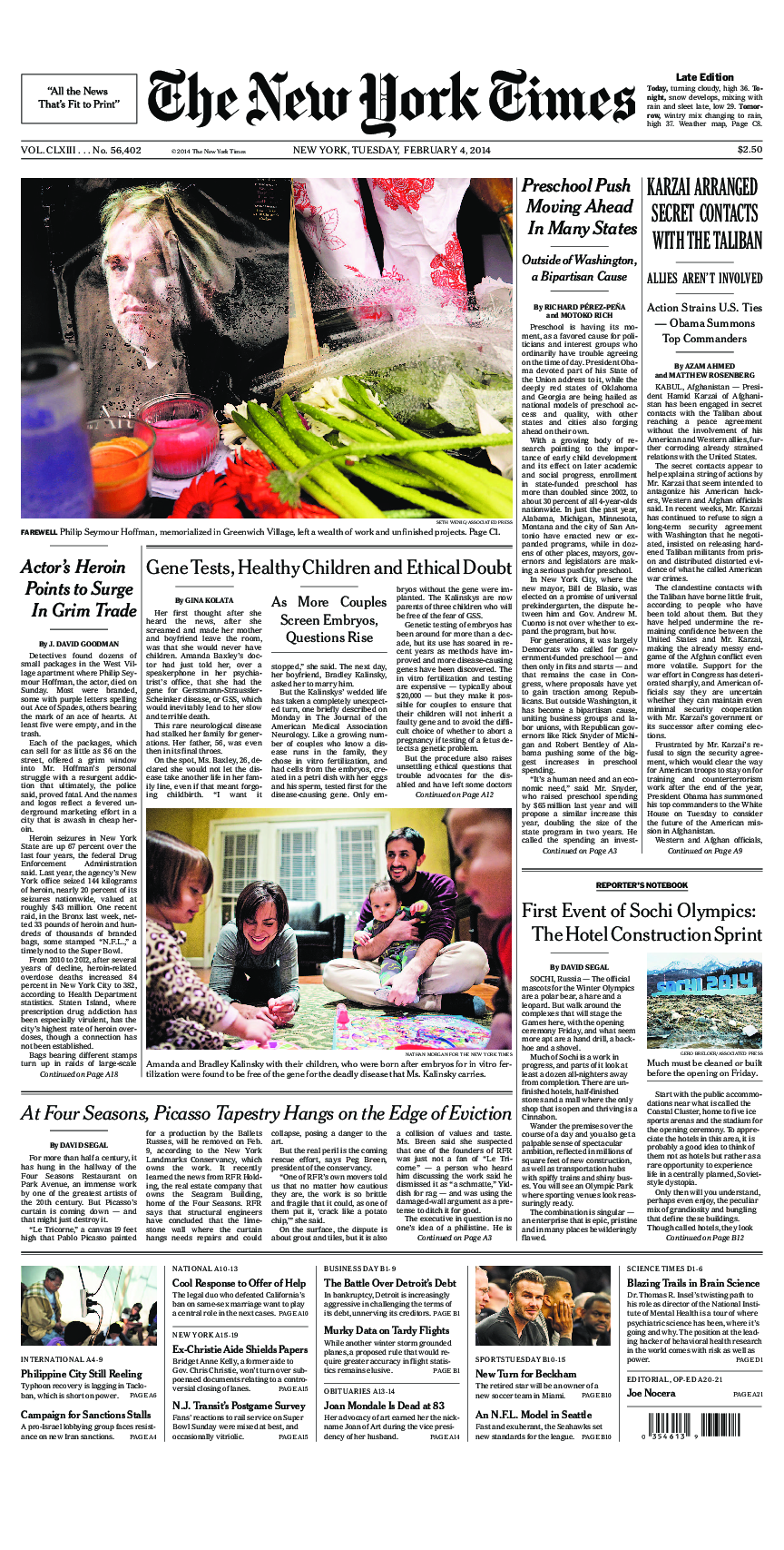 Prima-pagina-New-York-Times-del-2014-02-04