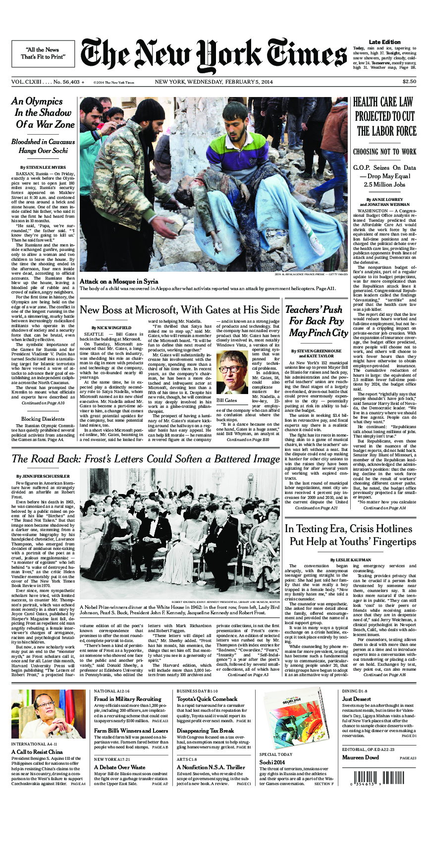 Prima-pagina-New-York-Times-del-2014-02-05