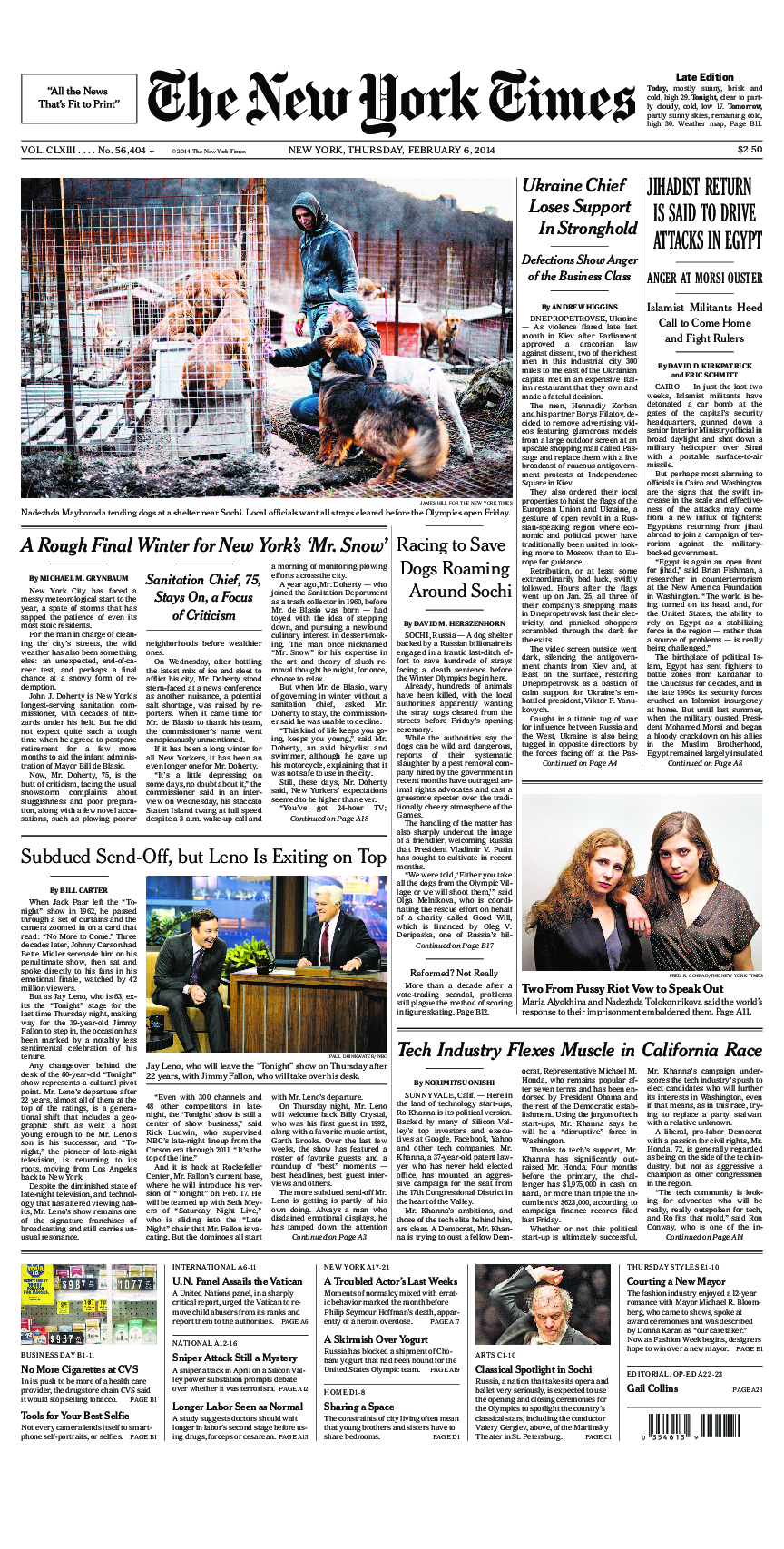 Prima-pagina-New-York-Times-del-2014-02-06