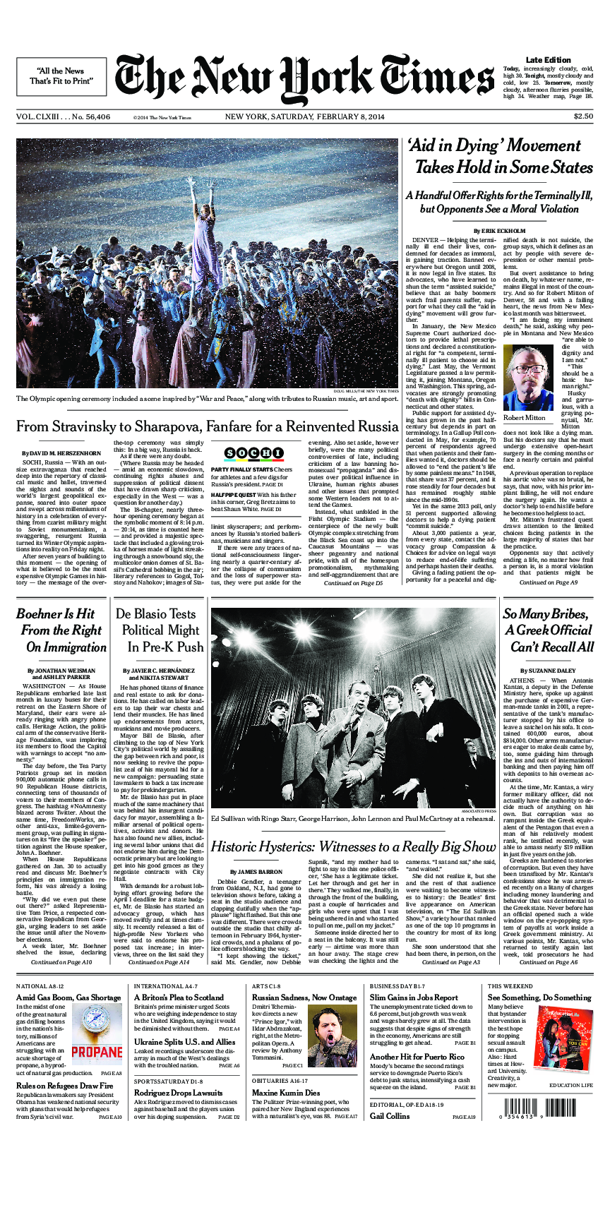 Prima-pagina-New-York-Times-del-2014-02-08