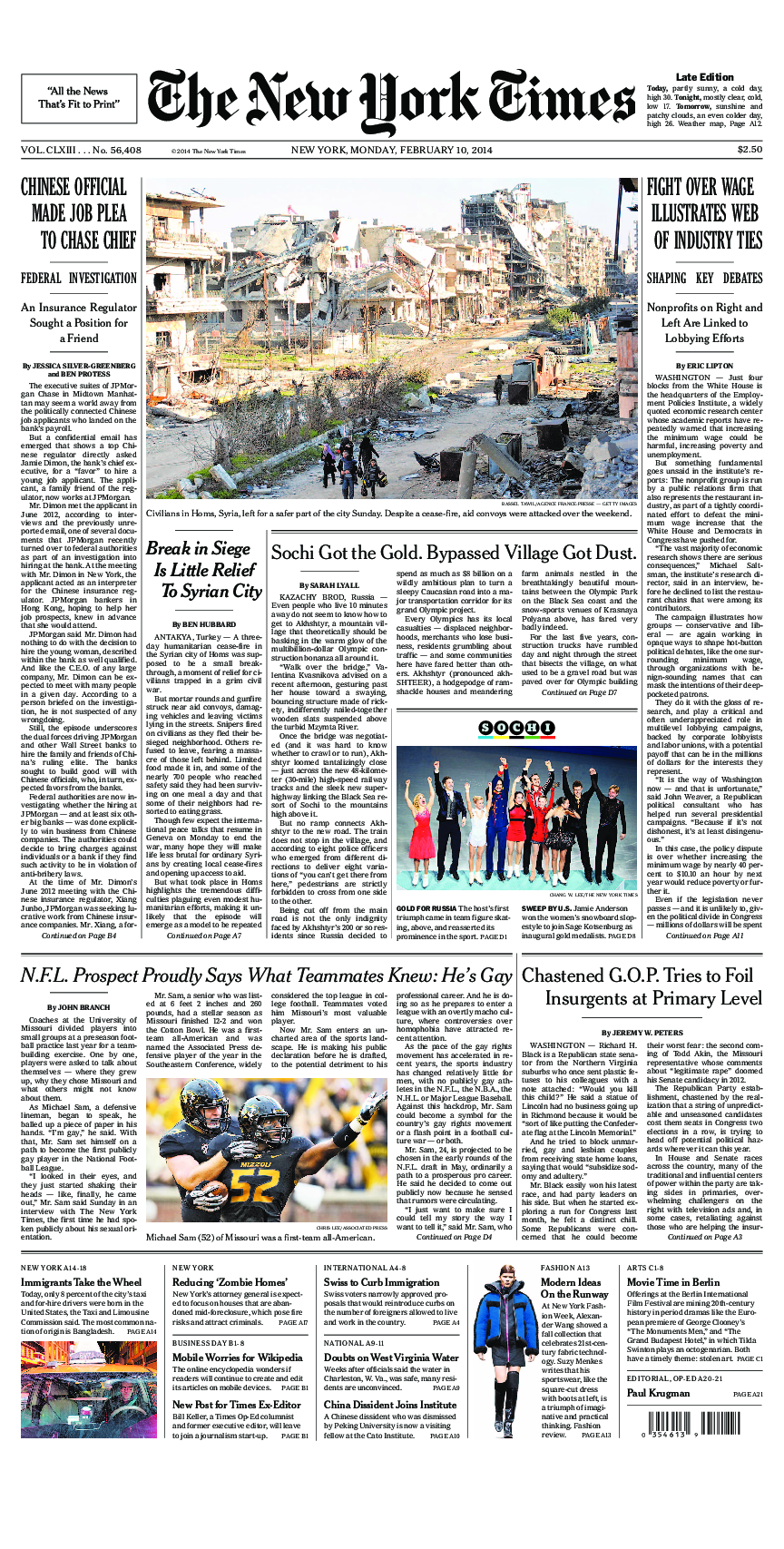 Prima-pagina-New-York-Times-del-2014-02-10