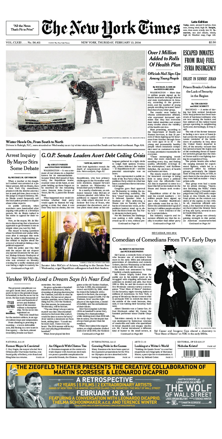 Prima-pagina-New-York-Times-del-2014-02-13