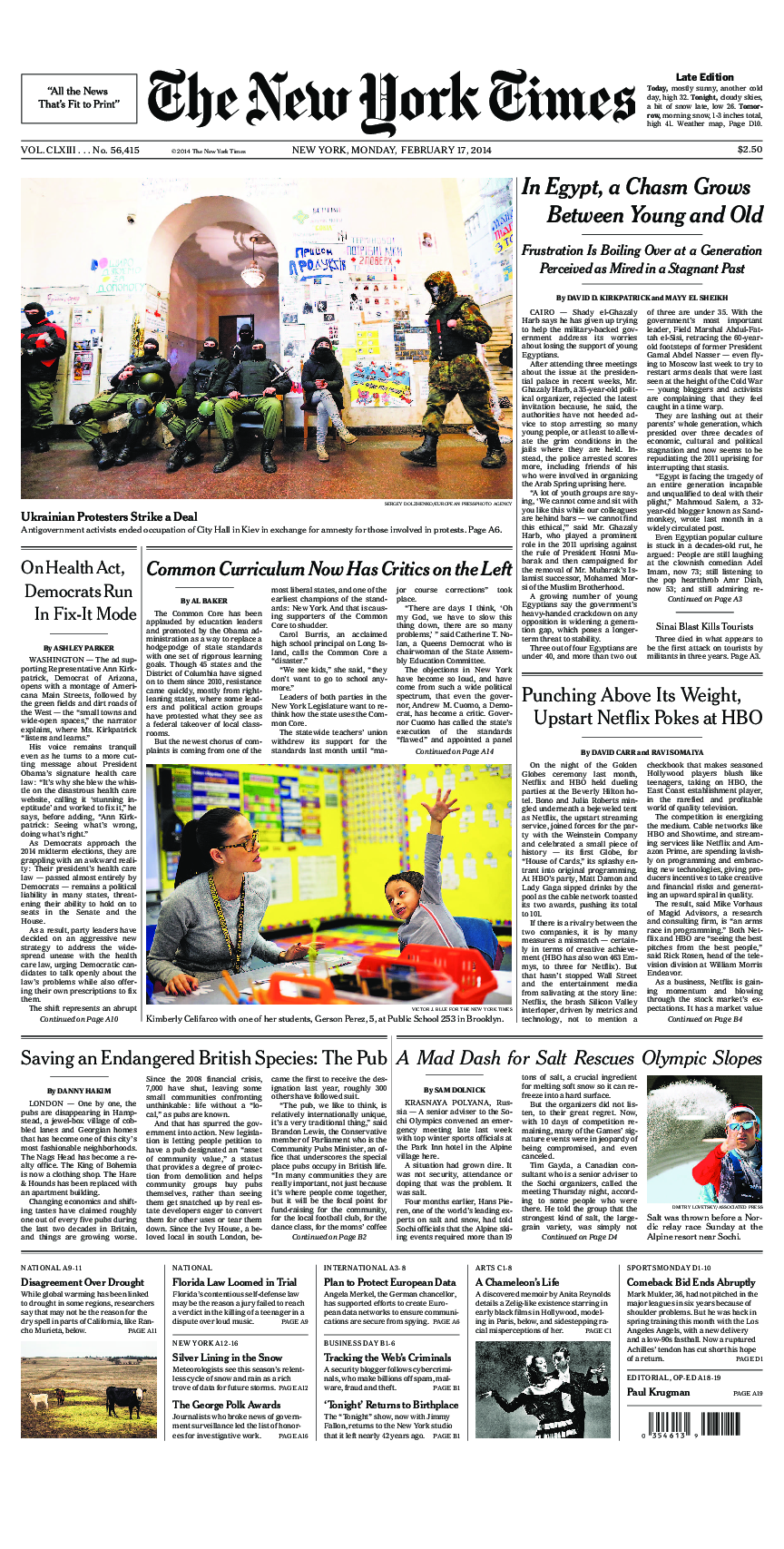 Prima-pagina-New-York-Times-del-2014-02-17