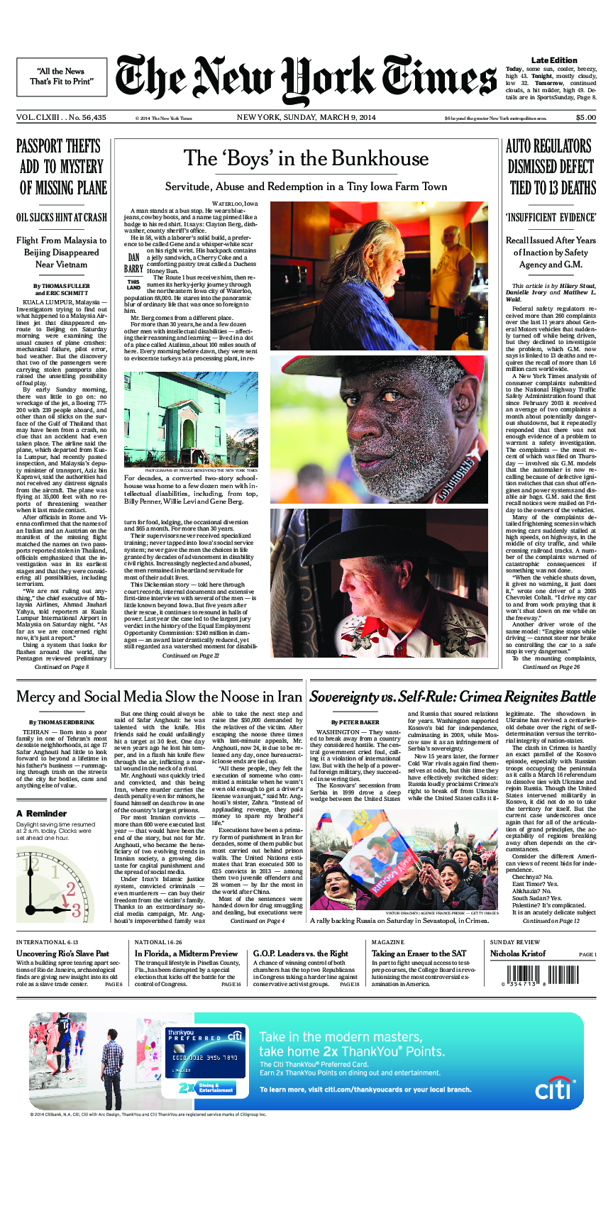 Prima-pagina-New-York-Times-del-2014-03-09