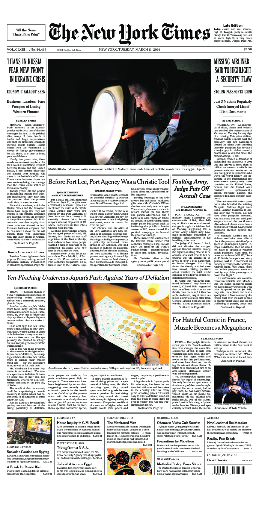 Prima-pagina-New-York-Times-del-2014-03-11