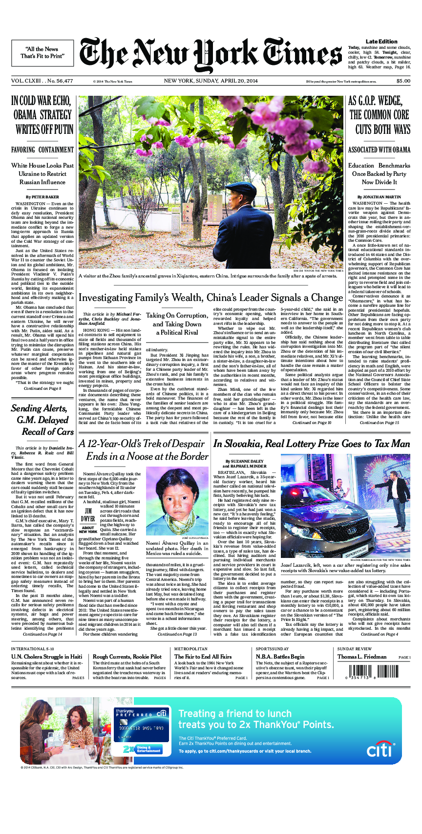 Prima-pagina-New-York-Times-del-2014-04-20