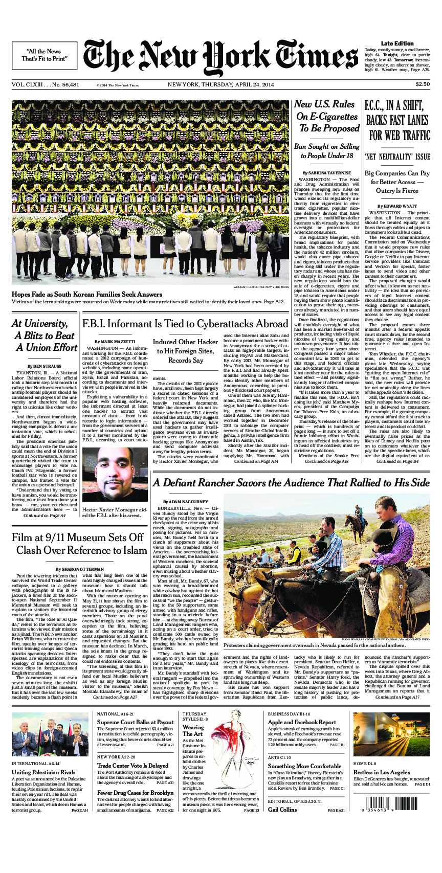 Prima-pagina-New-York-Times-del-2014-04-24