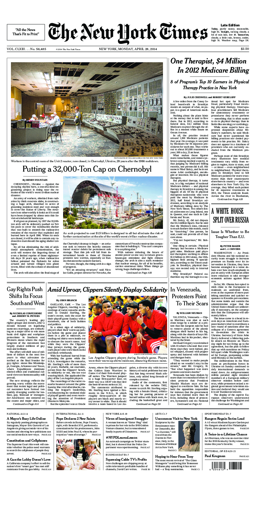 Prima-pagina-New-York-Times-del-2014-04-28