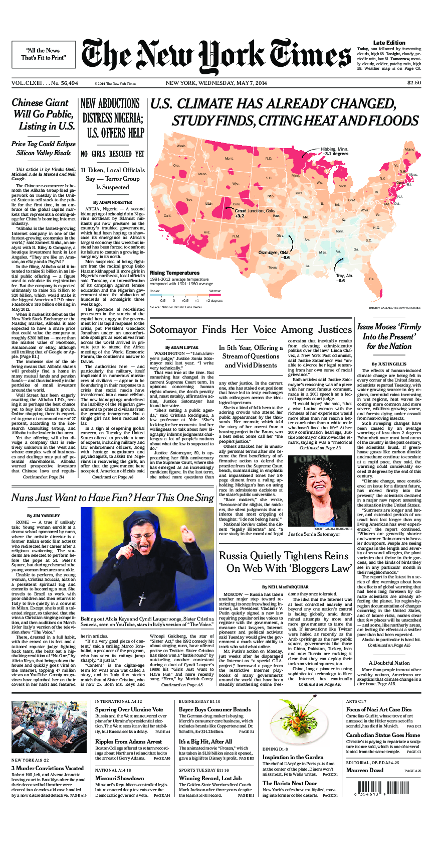 Prima-pagina-New-York-Times-del-2014-05-07