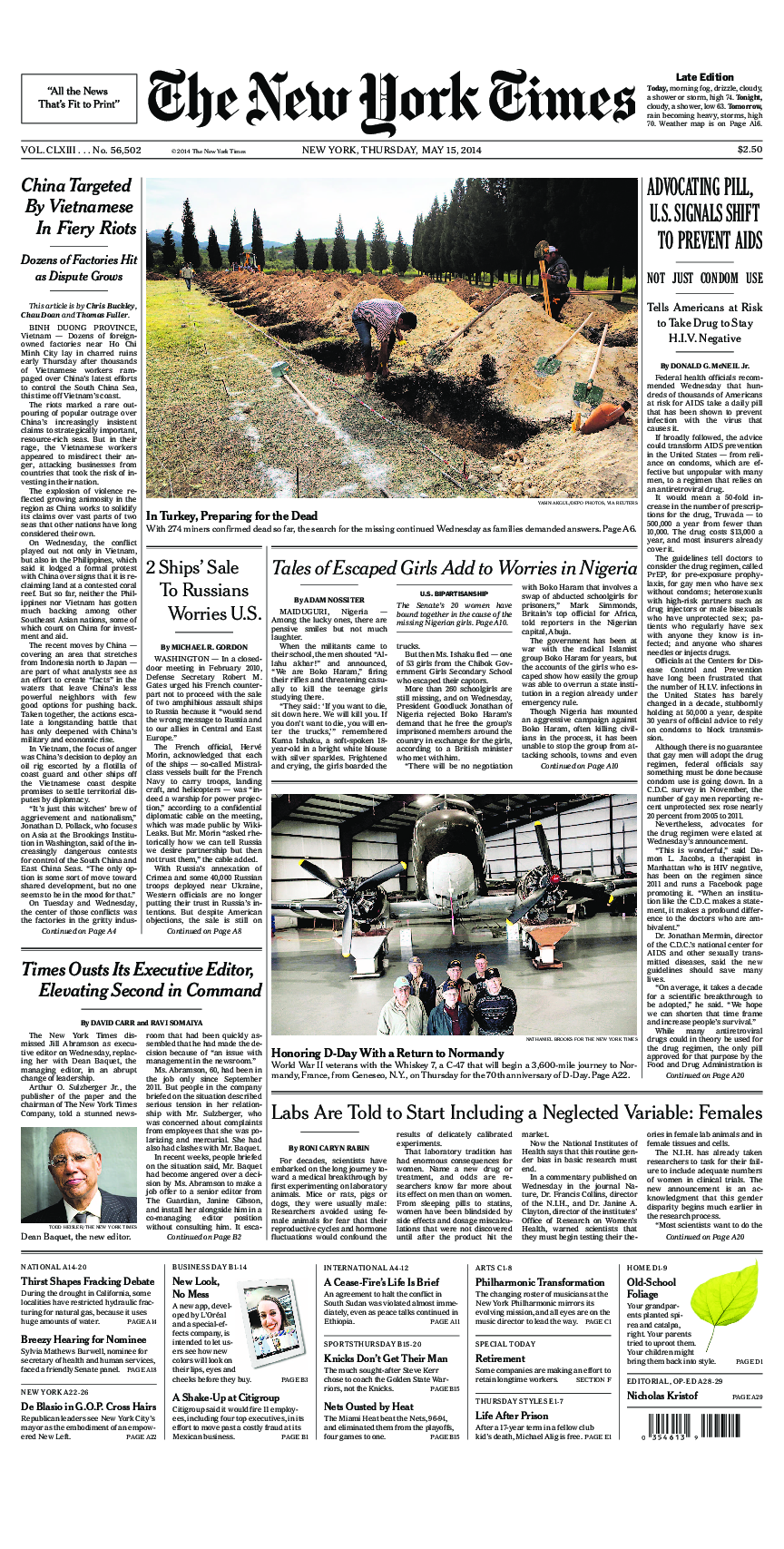 Prima-pagina-New-York-Times-del-2014-05-15