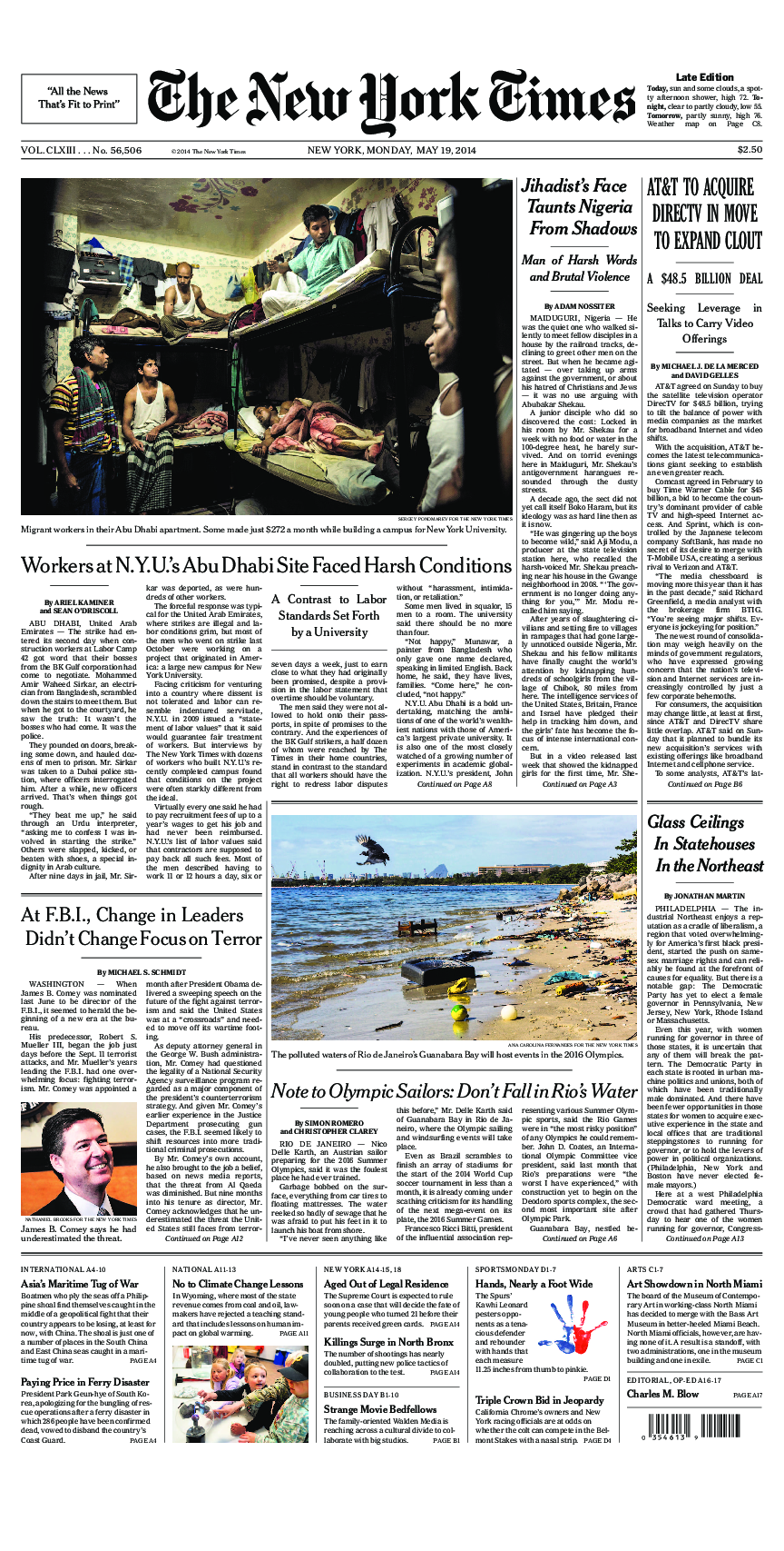 Prima-pagina-New-York-Times-del-2014-05-19