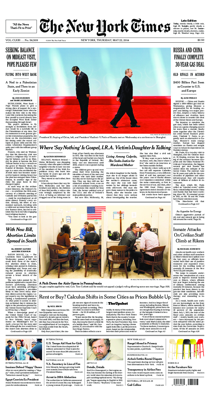 Prima-pagina-New-York-Times-del-2014-05-22