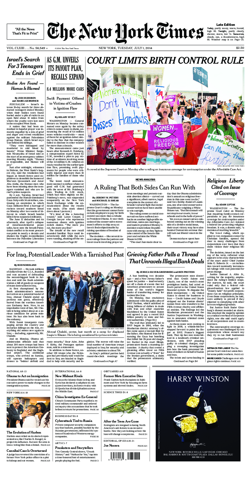 Prima-pagina-New-York-Times-del-2014-07-01