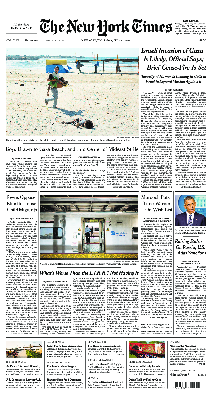 Prima-pagina-New-York-Times-del-2014-07-17