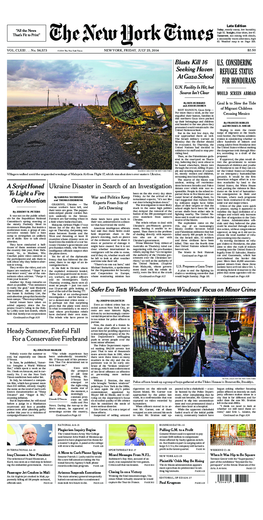 Prima-pagina-New-York-Times-del-2014-07-25