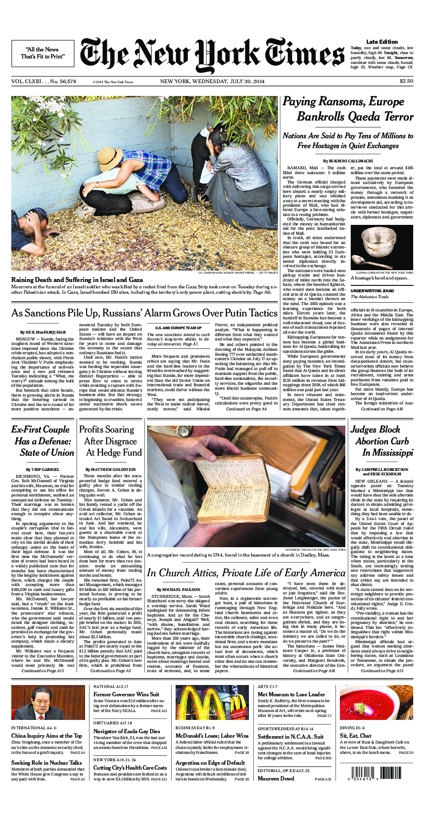 Prima-pagina-New-York-Times-del-2014-07-30