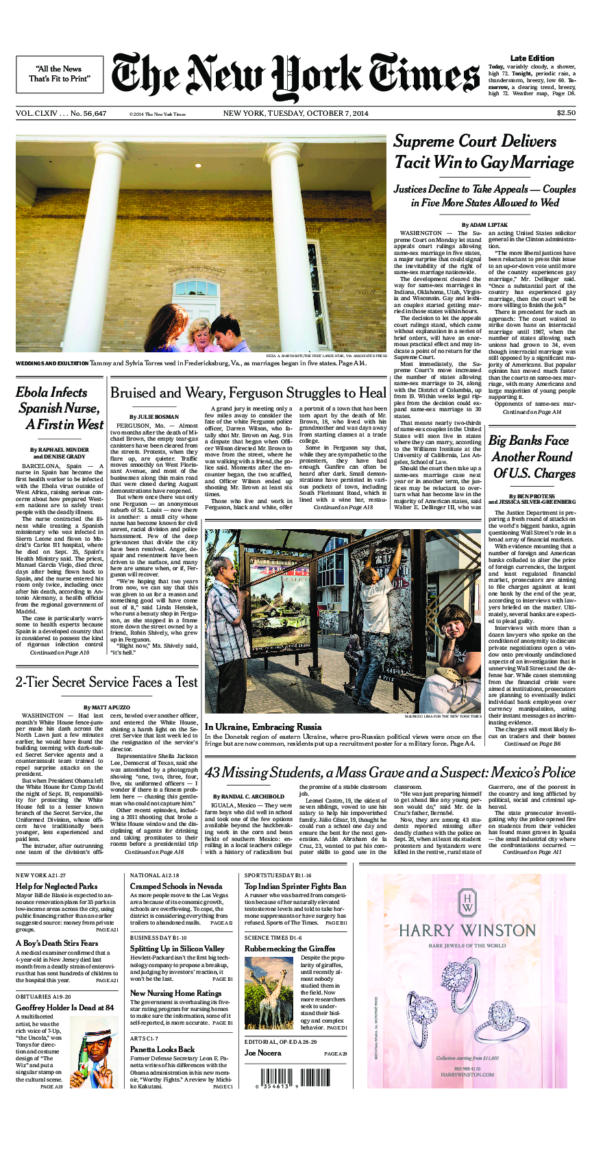 Prima-pagina-New-York-Times-del-2014-10-07