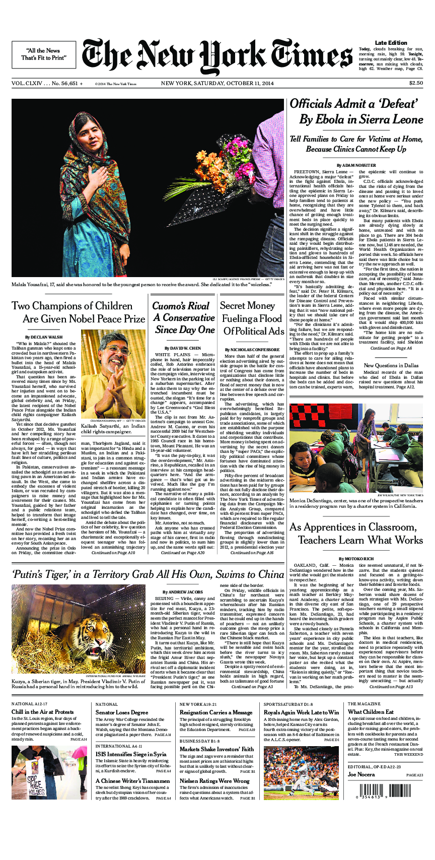 Prima-pagina-New-York-Times-del-2014-10-11