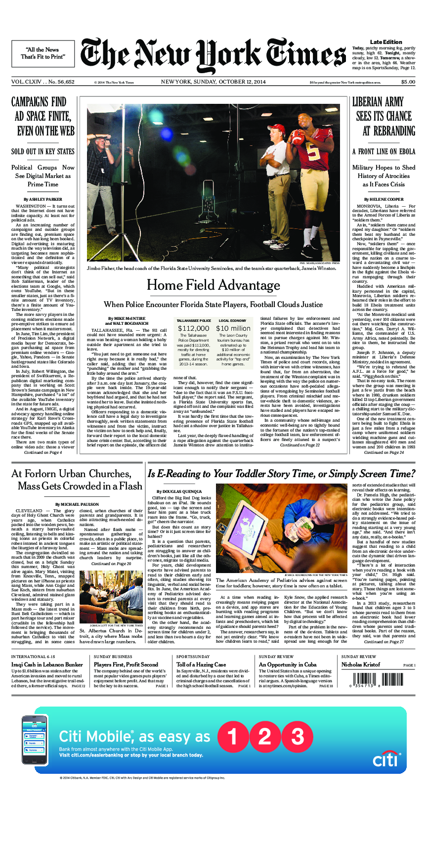 Prima-pagina-New-York-Times-del-2014-10-12