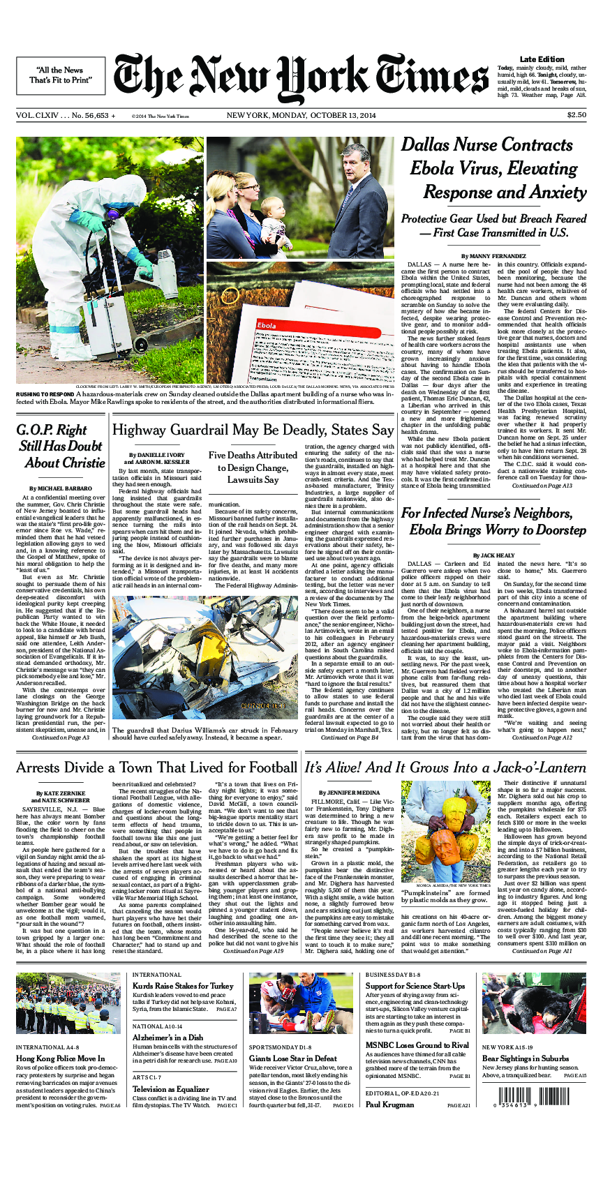 Prima-pagina-New-York-Times-del-2014-10-13