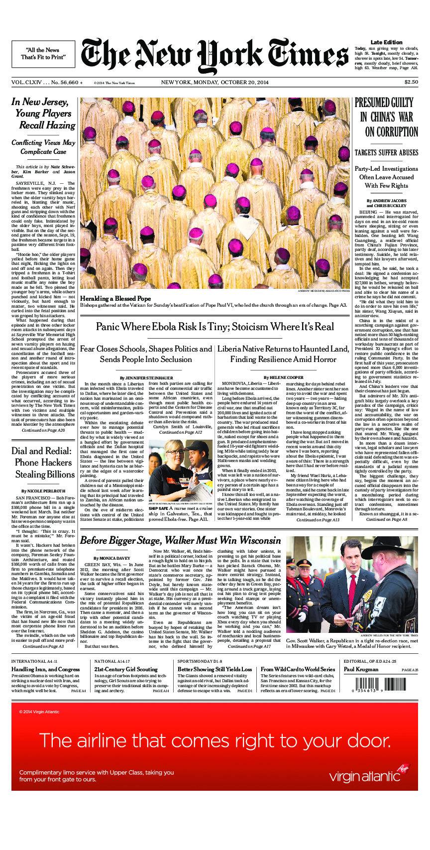 Prima-pagina-New-York-Times-del-2014-10-20