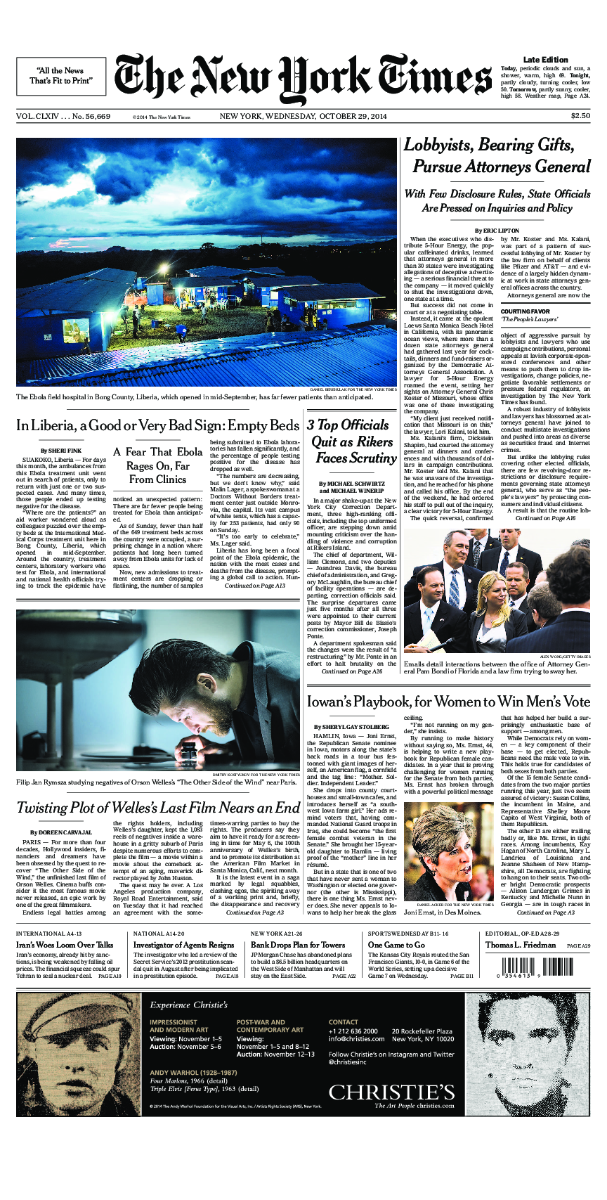 Prima-pagina-New-York-Times-del-2014-10-29