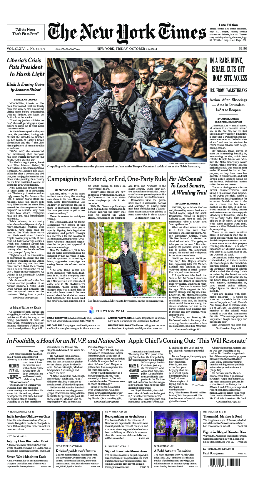 Prima-pagina-New-York-Times-del-2014-10-31