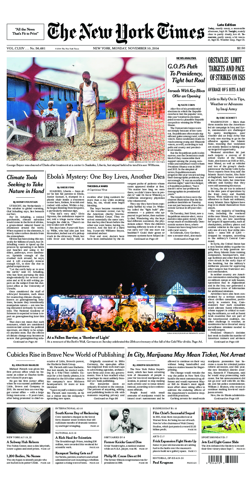 Prima-pagina-New-York-Times-del-2014-11-10