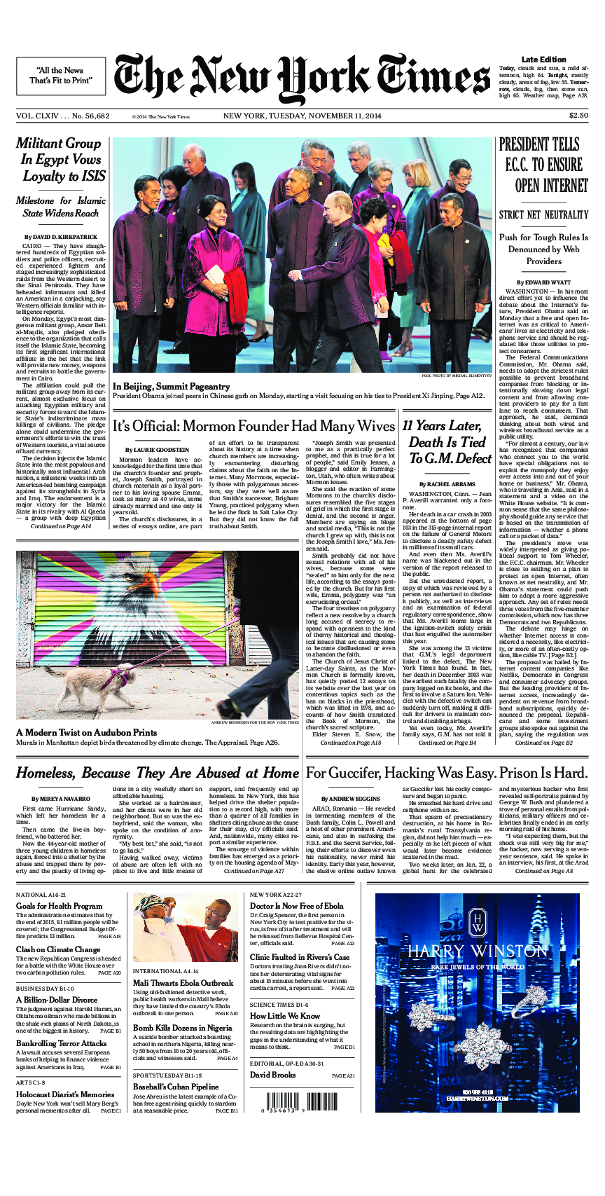 Prima-pagina-New-York-Times-del-2014-11-11