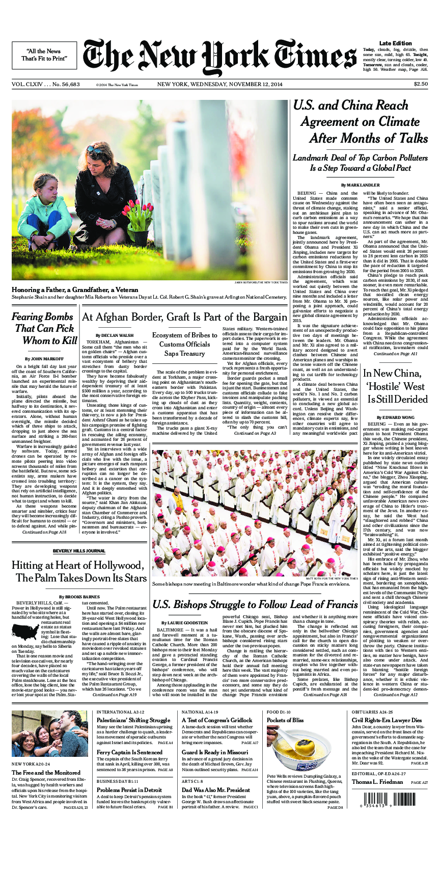 Prima-pagina-New-York-Times-del-2014-11-12