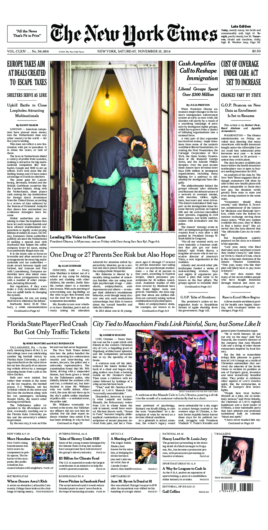 Prima-pagina-New-York-Times-del-2014-11-15