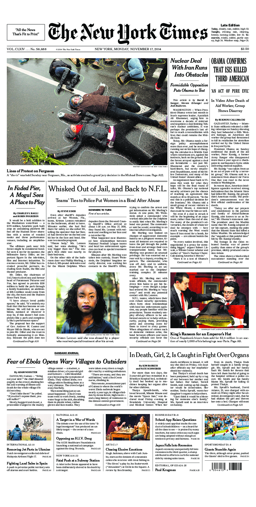 Prima-pagina-New-York-Times-del-2014-11-17